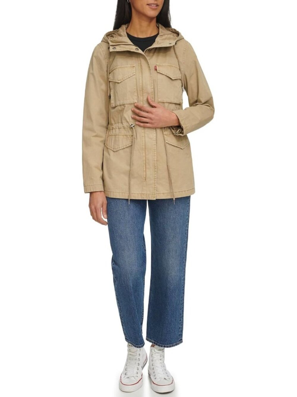 Stylish Women's Hooded Military Jacket with Four Pockets - Trendy Outerwear